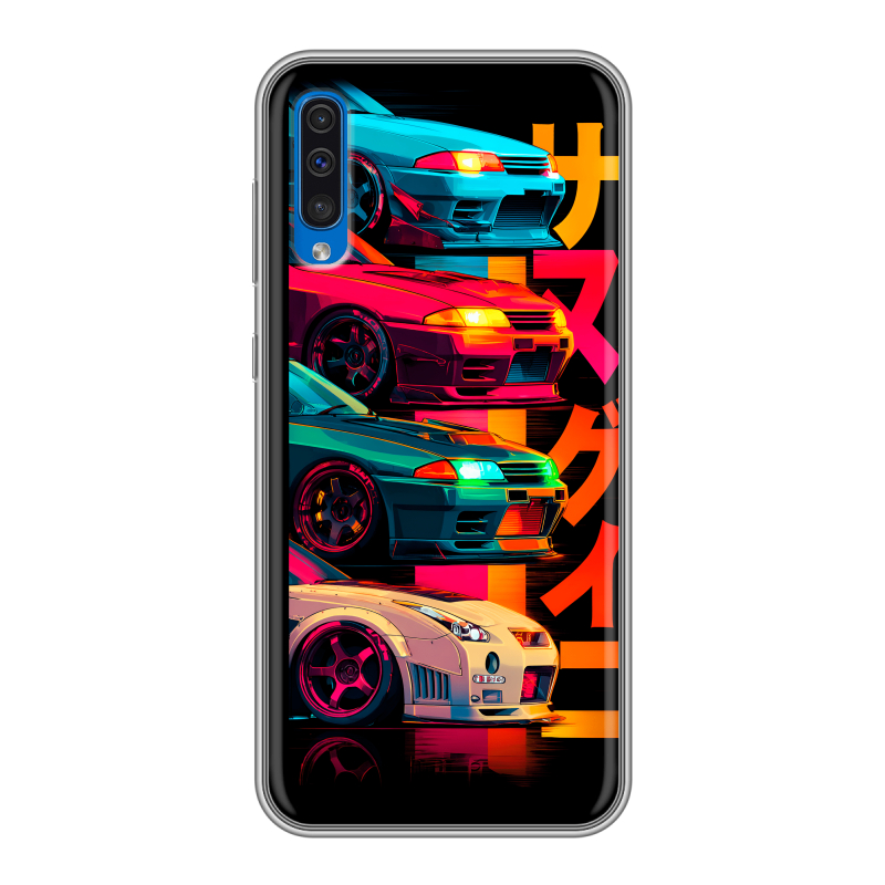 Силиконовый чехол на Samsung Galaxy A50 с принтом Гоночные машины Силиконовый чехол на Samsung Galaxy A50 с принтом Гоночные машины