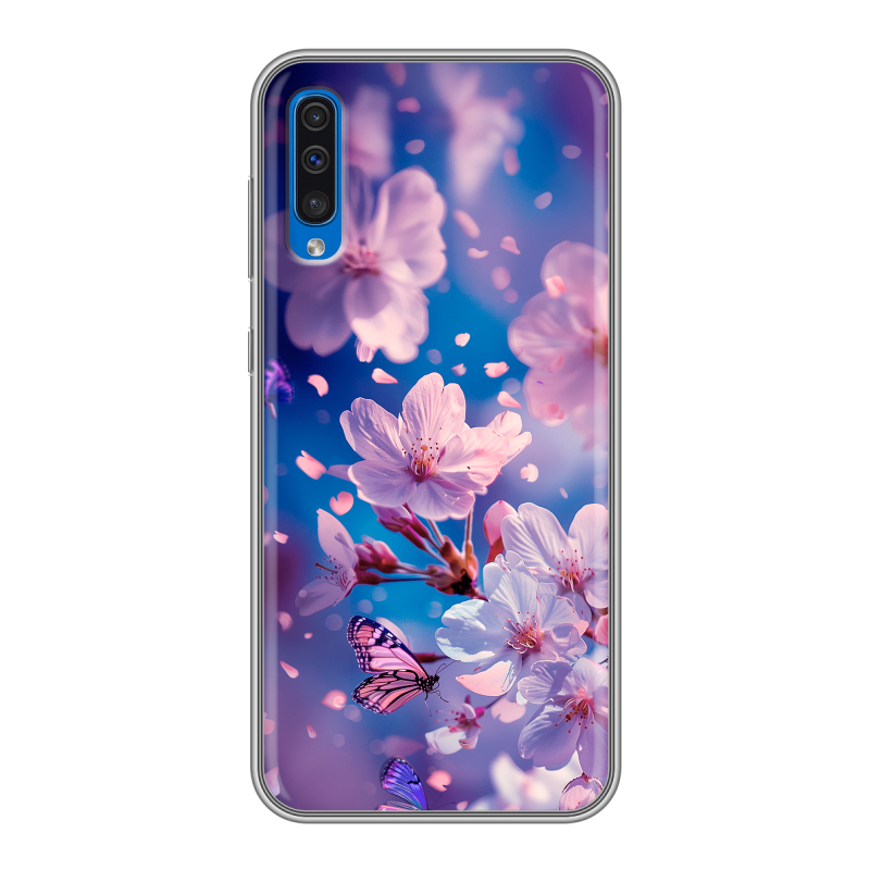 Силиконовый чехол на Samsung Galaxy A50 с принтом цветы бабочки Силиконовый чехол на Samsung Galaxy A50 с принтом цветы бабочки