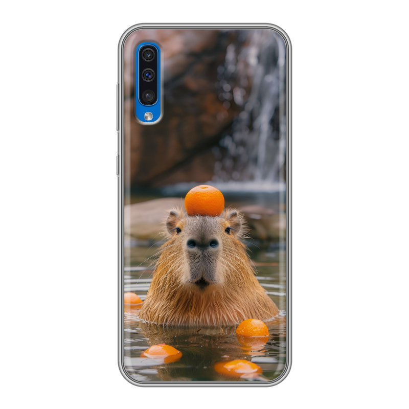 Силиконовый чехол на Samsung Galaxy A50 с принтом Капибара с апельсином Силиконовый чехол на Samsung Galaxy A50 с принтом Капибара с апельсином