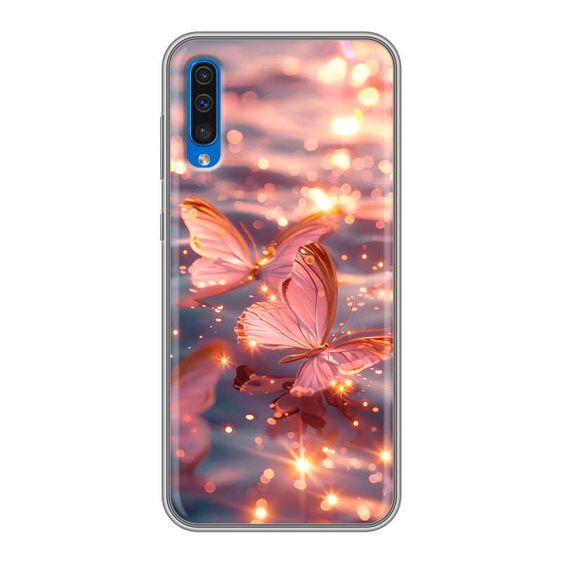 Силиконовый противоударный чехол на Samsung Galaxy A50 с принтом бабочки розовые Силиконовый противоударный чехол на Samsung Galaxy A50 с принтом бабочки розовые