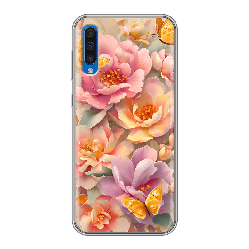 Силиконовый чехол на Samsung Galaxy A50 с принтом Цветы и бабочки Силиконовый чехол на Samsung Galaxy A50 с принтом Цветы и бабочки
