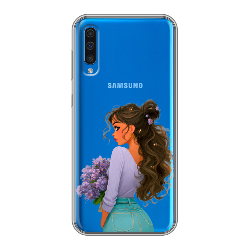 Силиконовый противоударный чехол на Samsung Galaxy A50 с принтом девушка цветы Силиконовый противоударный чехол на Samsung Galaxy A50 с принтом девушка цветы