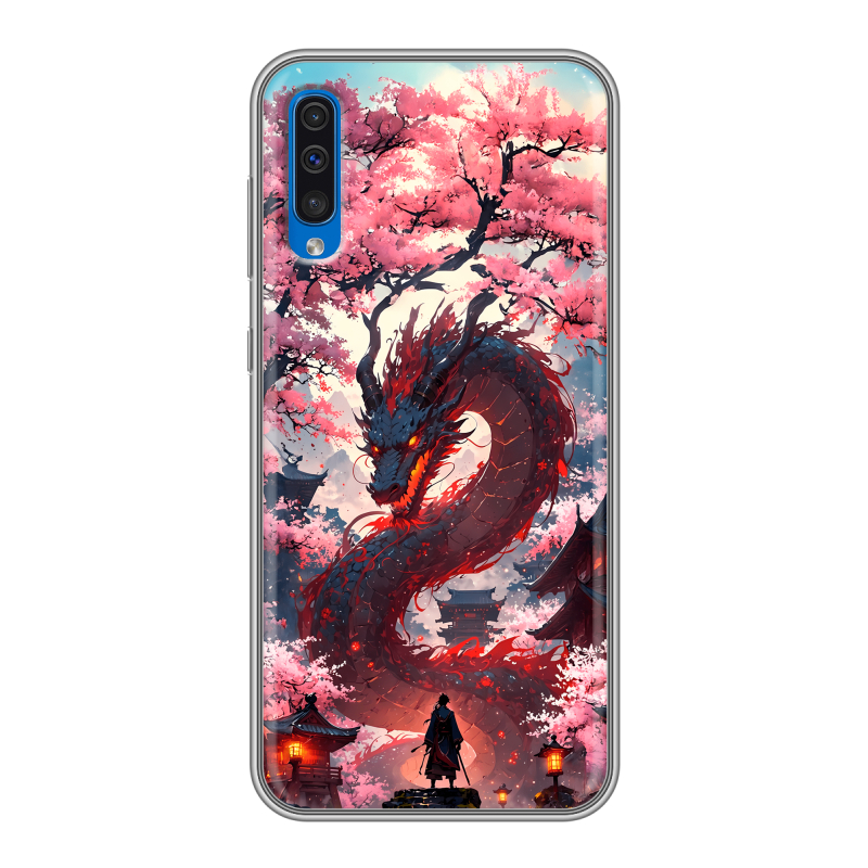Силиконовый противоударный чехол на Samsung Galaxy A50 с принтом Дракон Японский Силиконовый противоударный чехол на Samsung Galaxy A50 с принтом Дракон Японский