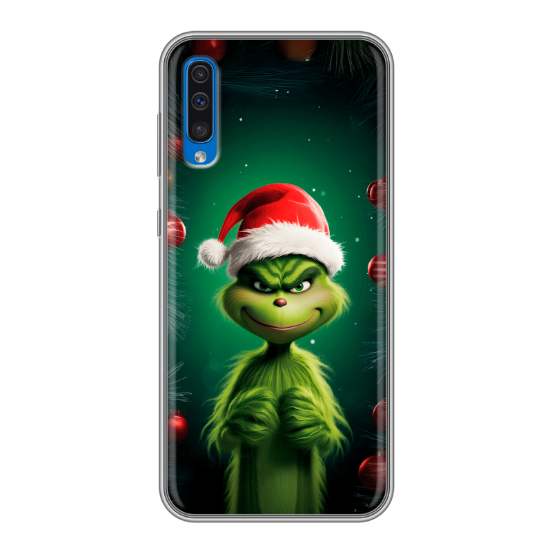 Силиконовый противоударный чехол на Samsung Galaxy A50 с принтом Гринч Новый год Рождество Силиконовый противоударный чехол на Samsung Galaxy A50 с принтом Гринч Новый год Рождество