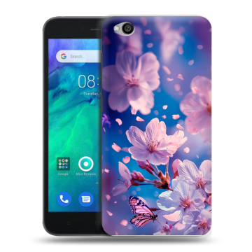 Силиконовый чехол на Xiaomi RedMi Go с принтом цветы бабочки Силиконовый чехол на Xiaomi RedMi Go с принтом цветы бабочки