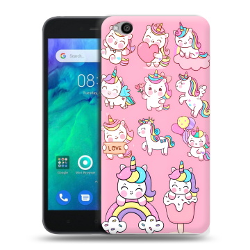 Силиконовый чехол на Xiaomi RedMi Go с принтом Единороги и радуга