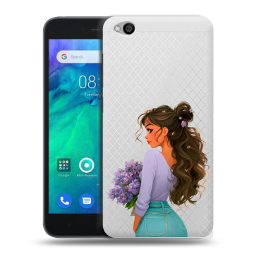 Силиконовый чехол на Xiaomi RedMi Go с принтом девушка цветы