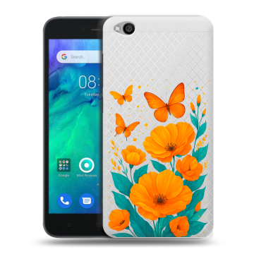 Силиконовый чехол на Xiaomi RedMi Go с принтом цветы бабочки