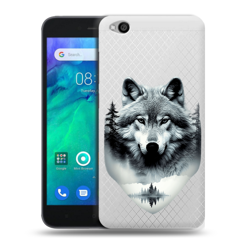 Пластиковый чехол на Xiaomi RedMi Go с принтом Волк в лесу Пластиковый чехол на Xiaomi RedMi Go с принтом Волк в лесу