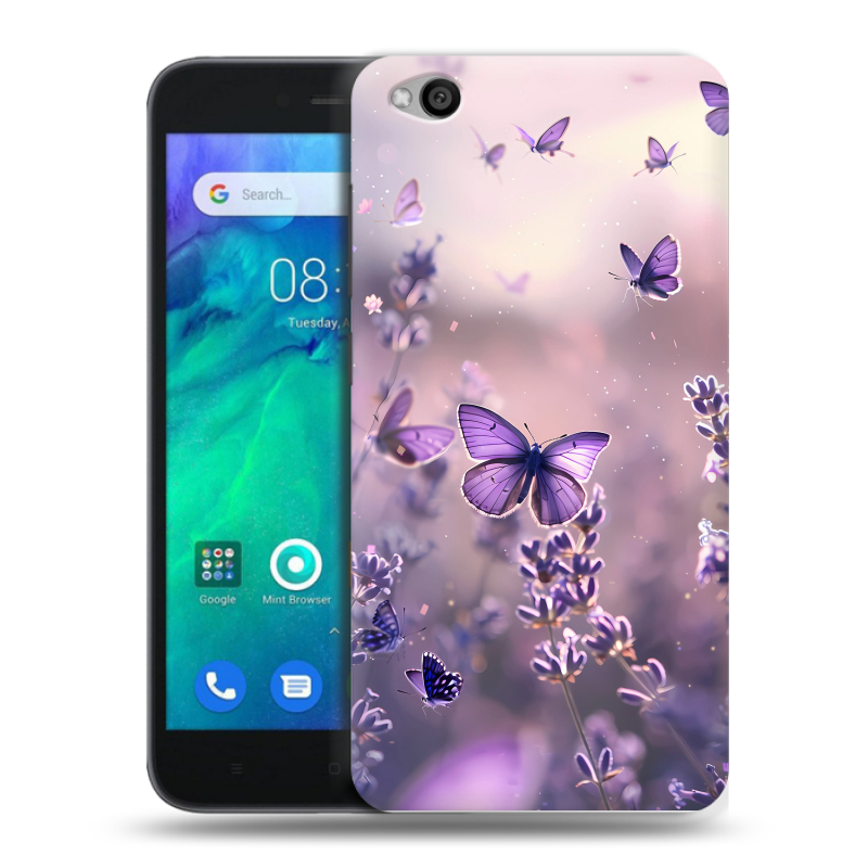 Силиконовый чехол на Xiaomi RedMi Go с принтом бабочки и лаванда Силиконовый чехол на Xiaomi RedMi Go с принтом бабочки и лаванда