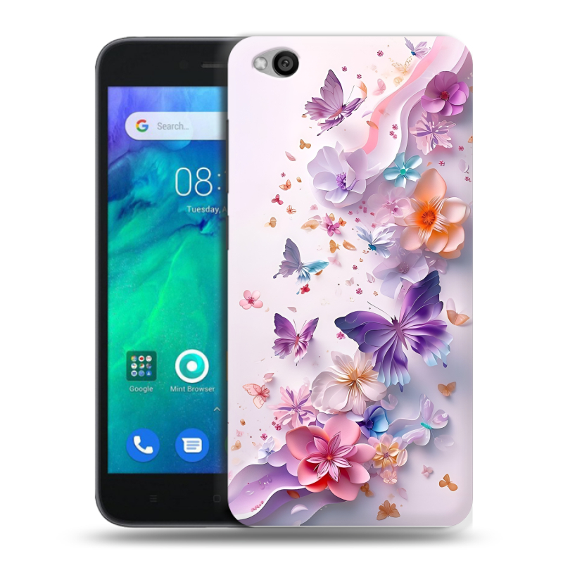 Пластиковый чехол на Xiaomi RedMi Go с принтом цветы бабочки Пластиковый чехол на Xiaomi RedMi Go с принтом цветы бабочки