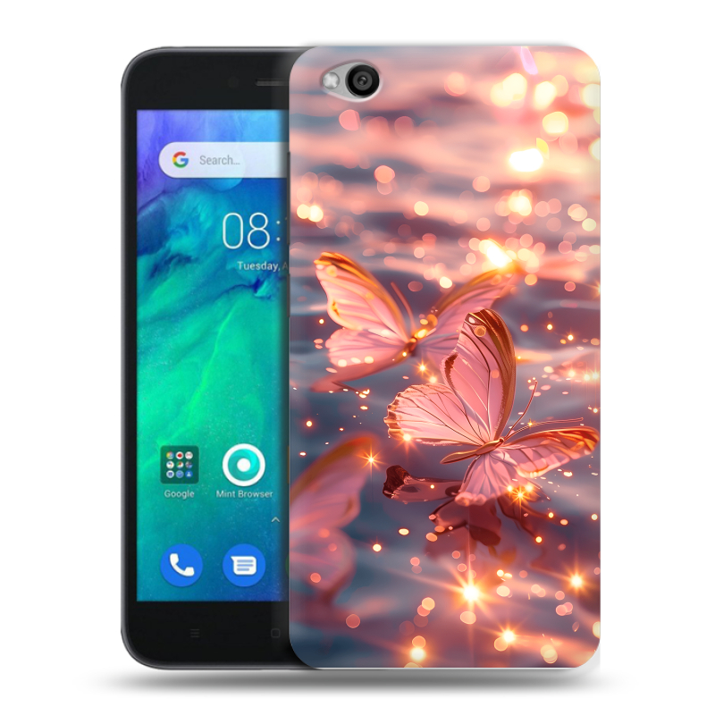 Силиконовый чехол на Xiaomi RedMi Go с принтом бабочки розовые Силиконовый чехол на Xiaomi RedMi Go с принтом бабочки розовые