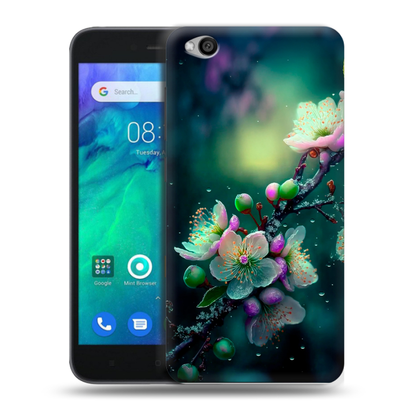 Пластиковый чехол на Xiaomi RedMi Go с принтом Цветы и мрамор Пластиковый чехол на Xiaomi RedMi Go с принтом Цветы и мрамор