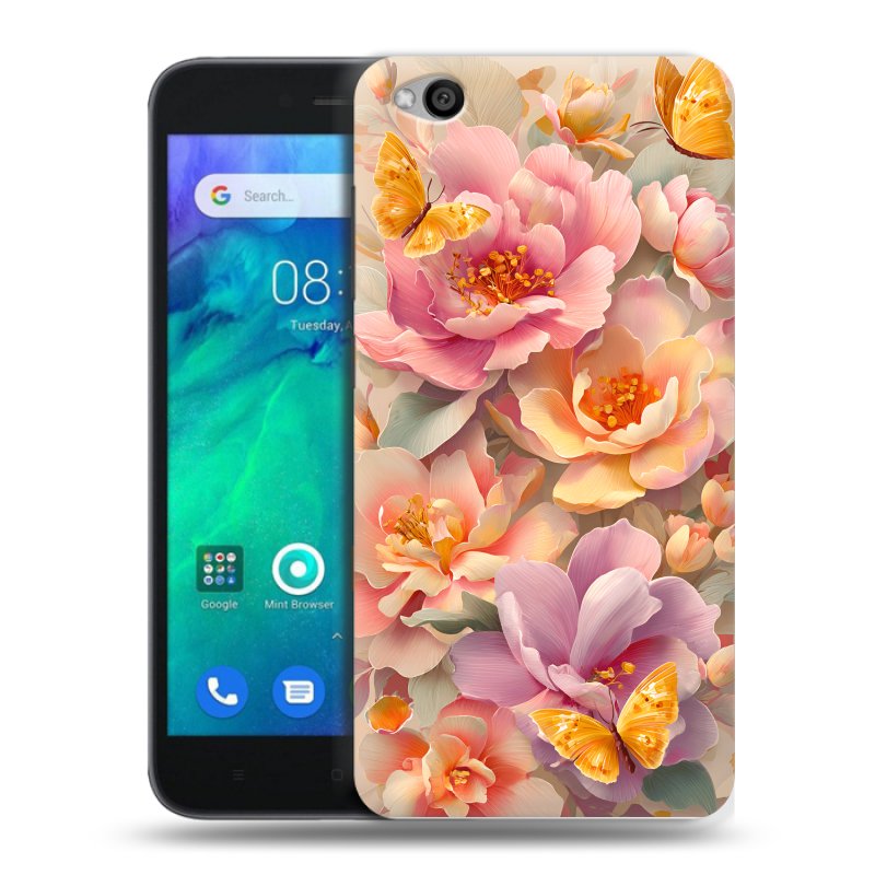 Пластиковый чехол на Xiaomi RedMi Go с принтом Цветы и бабочки Пластиковый чехол на Xiaomi RedMi Go с принтом Цветы и бабочки