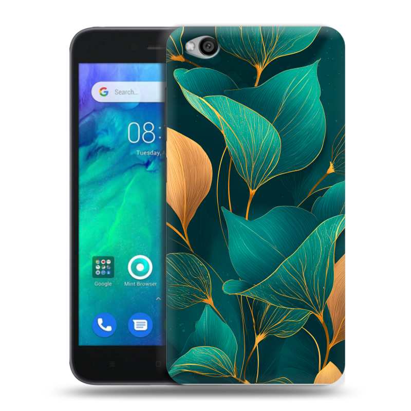 Пластиковый чехол на Xiaomi RedMi Go с принтом Листья и золото Пластиковый чехол на Xiaomi RedMi Go с принтом Листья и золото