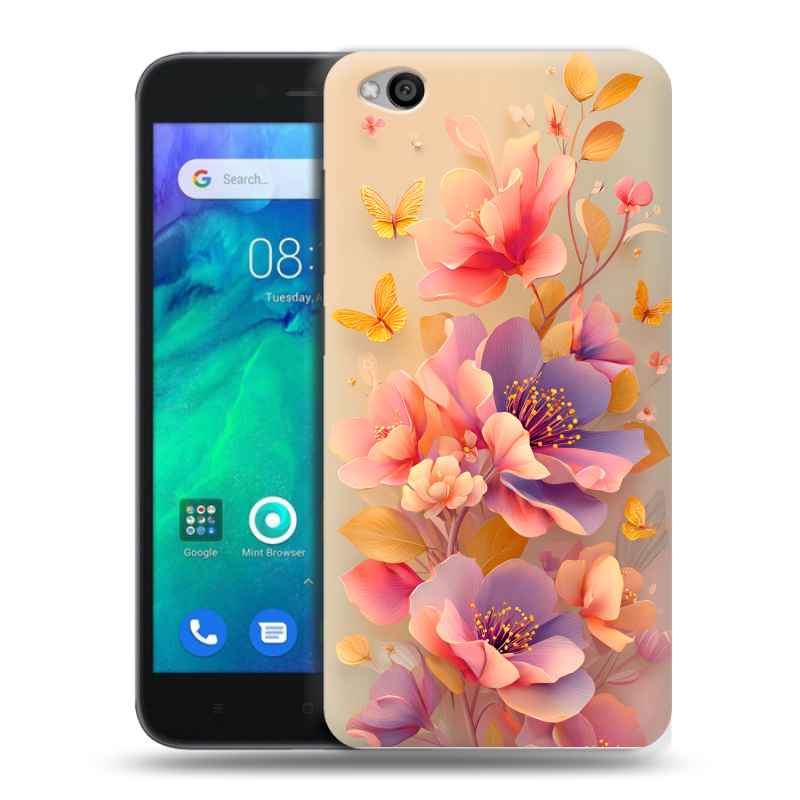 Пластиковый чехол на Xiaomi RedMi Go с принтом Цветы и бабочки Пластиковый чехол на Xiaomi RedMi Go с принтом Цветы и бабочки