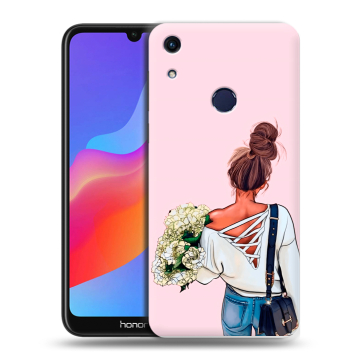 Силиконовый противоударный чехол на Huawei Honor 8A с принтом Девушка и букет Силиконовый противоударный чехол на Huawei Honor 8A с принтом Девушка и букет