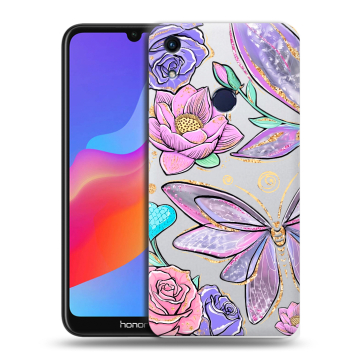 Силиконовый противоударный чехол на Huawei Honor 8A с принтом Бабочки и цветы