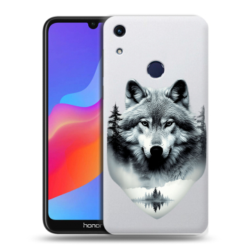 Силиконовый противоударный чехол на Huawei Honor 8A с принтом Волк в лесу