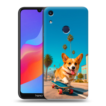 Силиконовый противоударный чехол на Huawei Honor 8A с принтом Корги на скейте