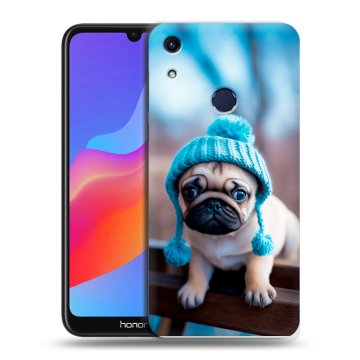 Силиконовый противоударный чехол на Huawei Honor 8A с принтом Мопс в шапке