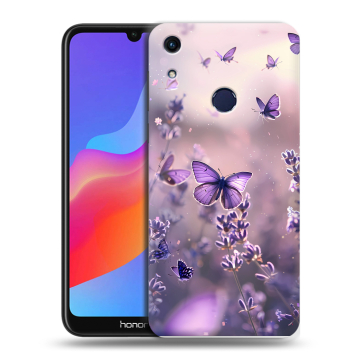Силиконовый противоударный чехол на Huawei Honor 8A с принтом бабочки и лаванда