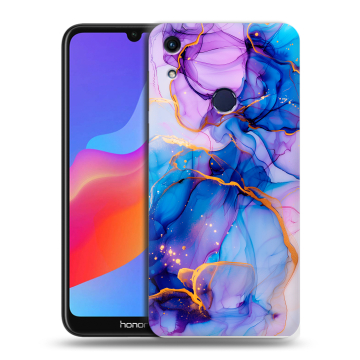 Силиконовый противоударный чехол на Huawei Honor 8A с принтом синий мрамор