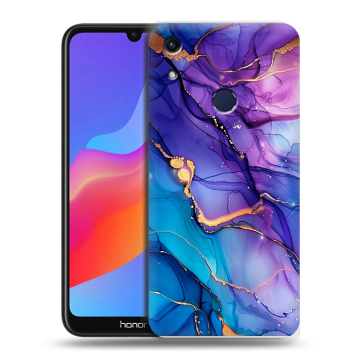 Силиконовый противоударный чехол на Huawei Honor 8A с принтом синий мрамор