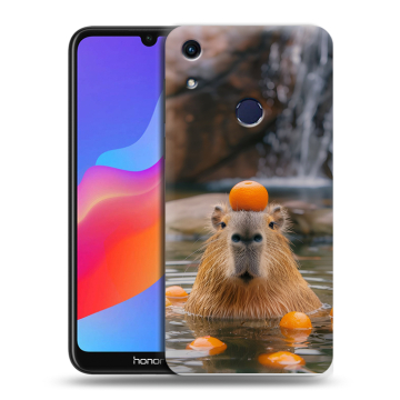 Силиконовый противоударный чехол на Huawei Honor 8A с принтом Капибара с апельсином