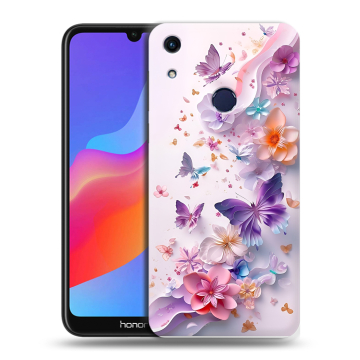Силиконовый противоударный чехол на Huawei Honor 8A с принтом цветы бабочки