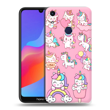 Силиконовый противоударный чехол на Huawei Honor 8A с принтом Единороги и радуга