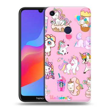 Силиконовый противоударный чехол на Huawei Honor 8A с принтом розовые единороги