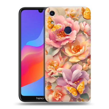Силиконовый противоударный чехол на Huawei Honor 8A с принтом Цветы и бабочки