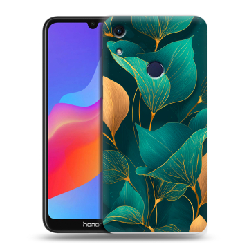 Силиконовый противоударный чехол на Huawei Honor 8A с принтом Листья и золото