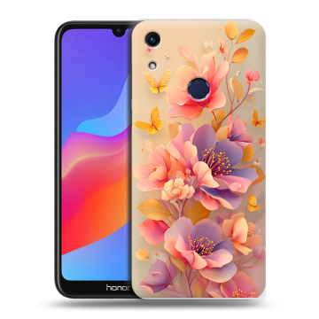 Силиконовый противоударный чехол на Huawei Honor 8A с принтом Цветы и бабочки