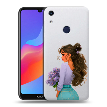 Силиконовый противоударный чехол на Huawei Honor 8A с принтом девушка цветы