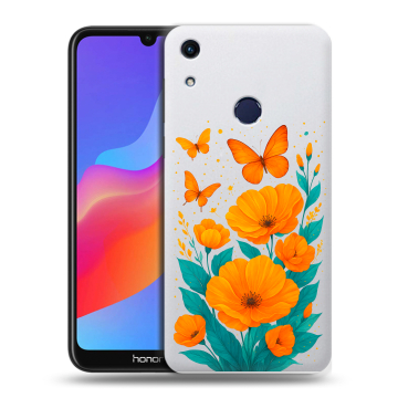 Силиконовый противоударный чехол на Huawei Honor 8A с принтом цветы бабочки