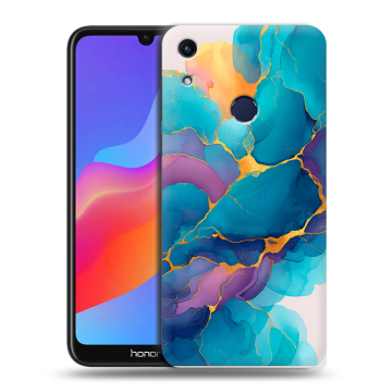 Силиконовый противоударный чехол на Huawei Honor 8A с принтом Мрамор блестки