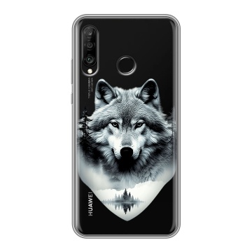 Силиконовый чехол на Huawei P30 Lite с принтом Волк в лесу Силиконовый чехол на Huawei P30 Lite с принтом Волк в лесу