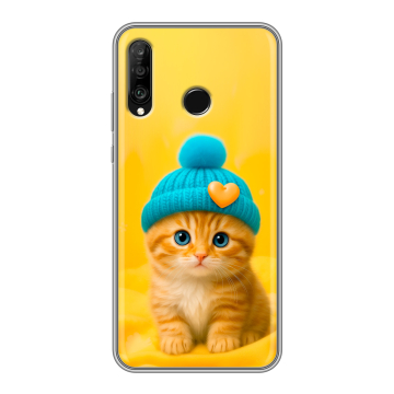 Силиконовый чехол на Huawei P30 Lite с принтом Котенок в шапке