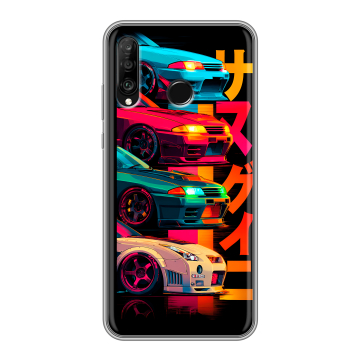 Силиконовый чехол на Huawei P30 Lite с принтом Гоночные машины