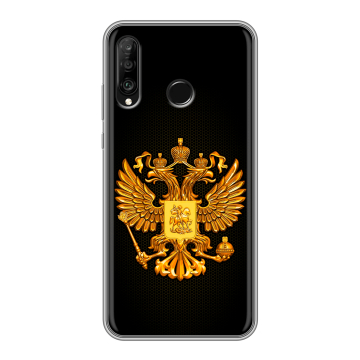 Силиконовый чехол на Huawei P30 Lite с принтом Герб России желтый