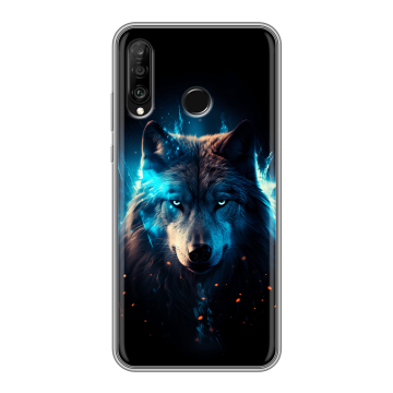Силиконовый чехол на Huawei P30 Lite с принтом Волк ночной Силиконовый чехол на Huawei P30 Lite с принтом Волк ночной