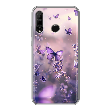 Силиконовый чехол на Huawei P30 Lite с принтом бабочки и лаванда