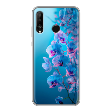 Силиконовый чехол на Huawei P30 Lite с принтом голубые орхидеи Силиконовый чехол на Huawei P30 Lite с принтом голубые орхидеи