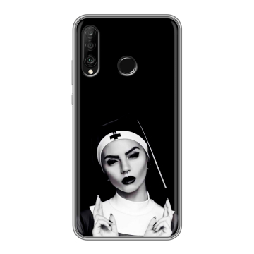 Силиконовый чехол на Huawei P30 Lite с принтом монашка Силиконовый чехол на Huawei P30 Lite с принтом монашка