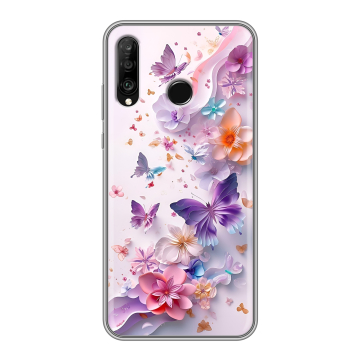 Силиконовый чехол на Huawei P30 Lite с принтом цветы бабочки Силиконовый чехол на Huawei P30 Lite с принтом цветы бабочки
