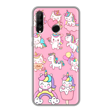 Силиконовый чехол на Huawei P30 Lite с принтом Единороги и радуга