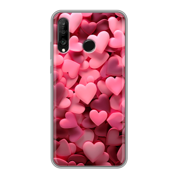 Силиконовый чехол на Huawei P30 Lite с принтом розовые сердечки