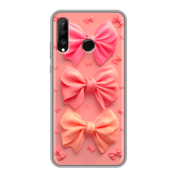 Силиконовый чехол на Huawei P30 Lite с принтом Розовые бантики Силиконовый чехол на Huawei P30 Lite с принтом Розовые бантики